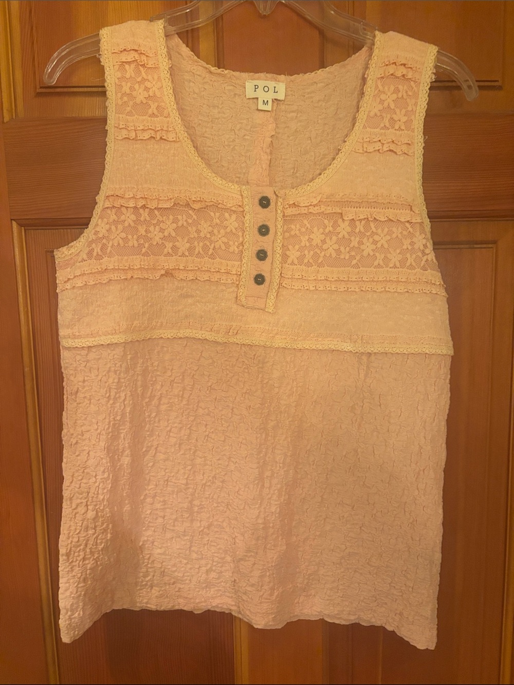 NEW POL Light Pink Lace-Trim Tank Top